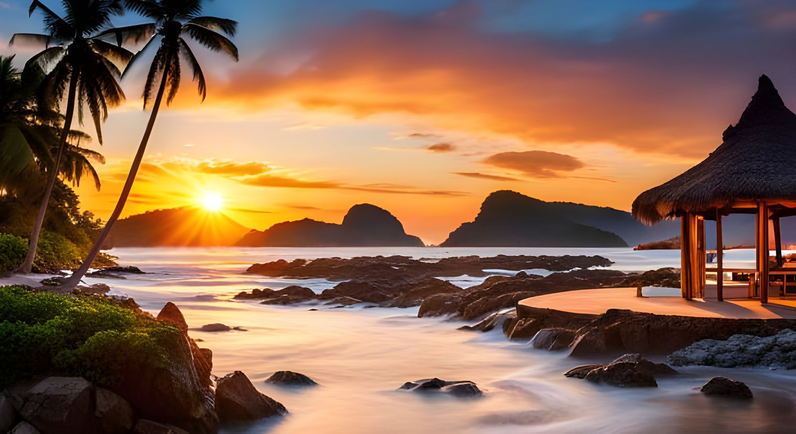 Tropical Sunset Beach: Detailed Matte Painting