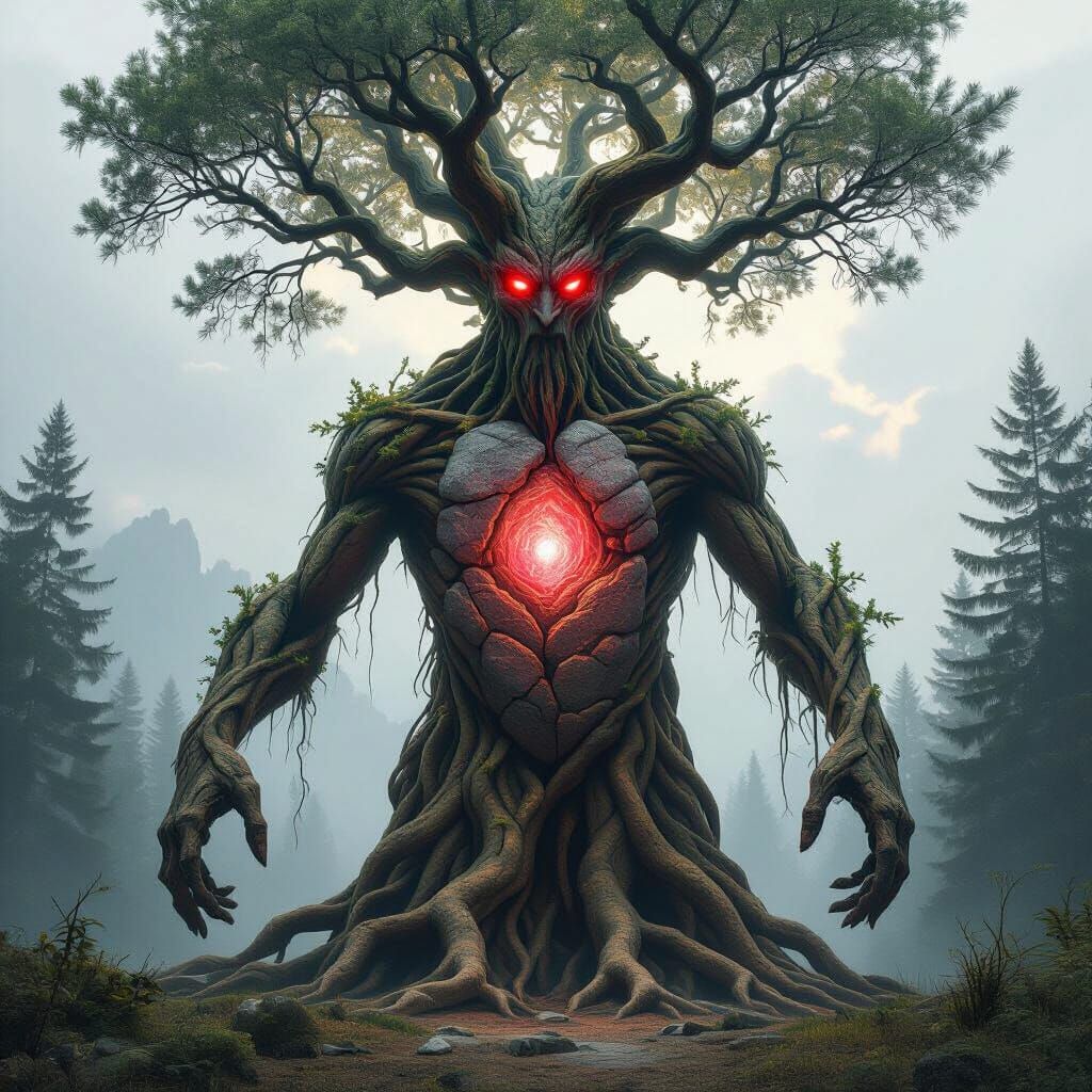 Giant Tree Man Guardian of Dark Pine Forest