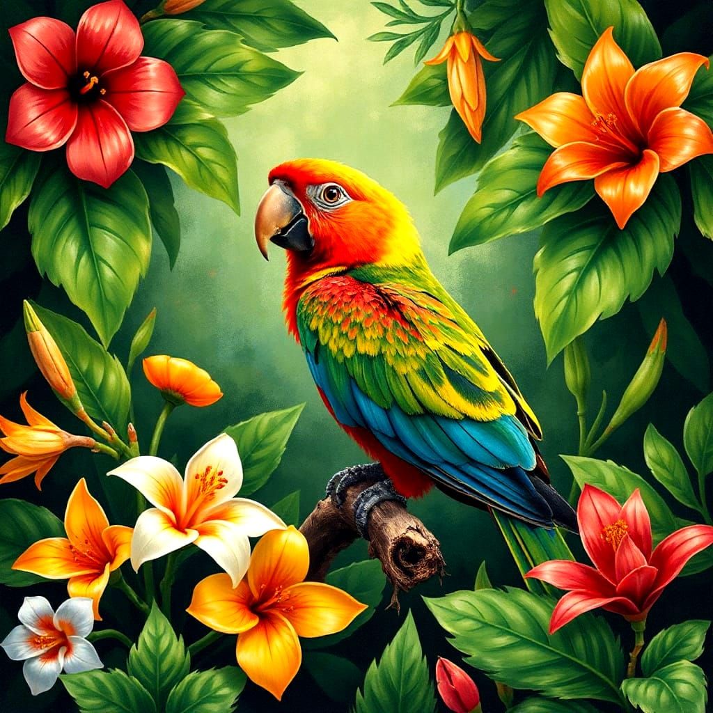 Colorful Parrot Singing a Tropical Song
