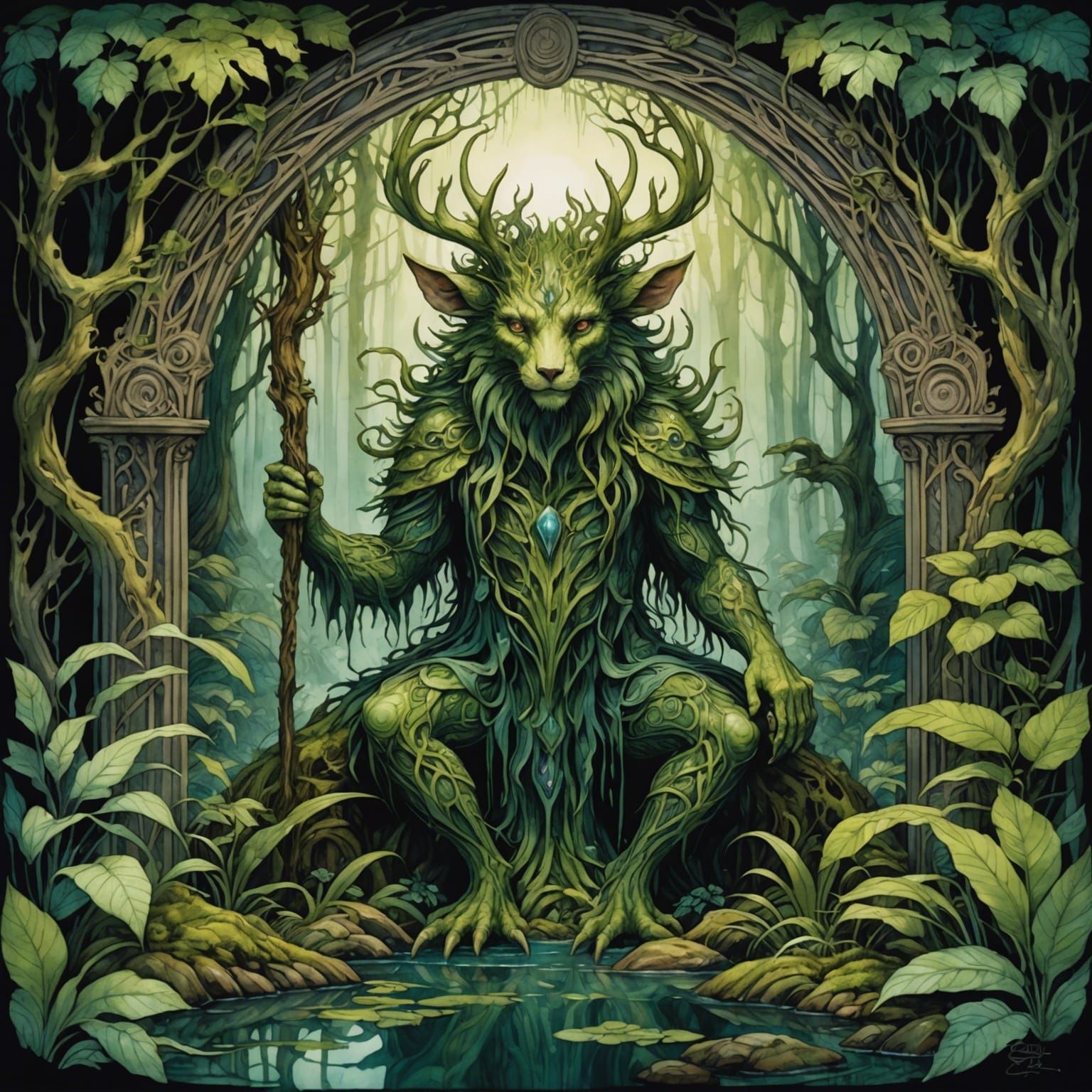 Forest Spirit in Art Nouveau Rococo Style