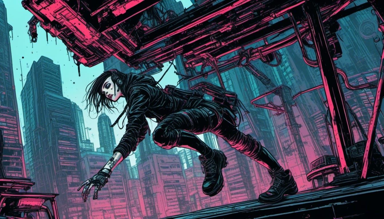 Cyberpunk Girl Parkour in Detroit