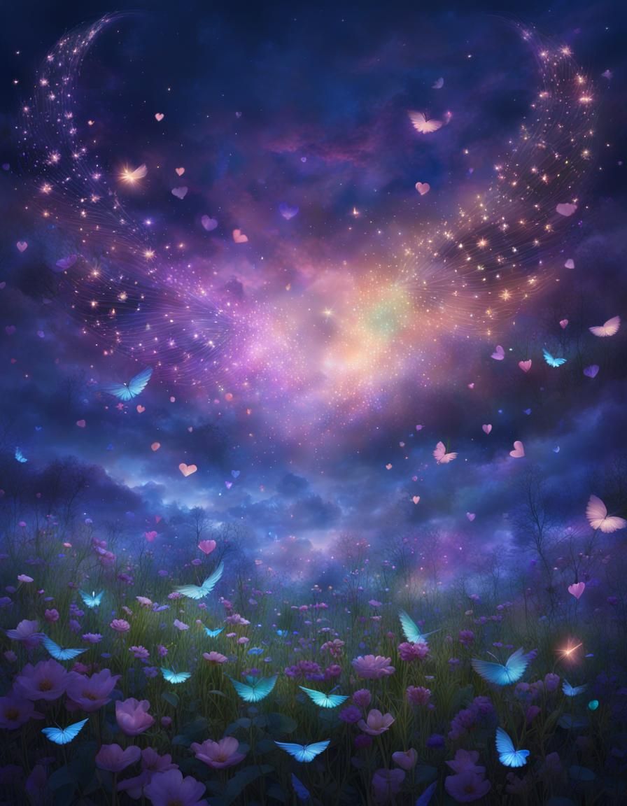 Luminous Lights Soar Above Wildflower Field