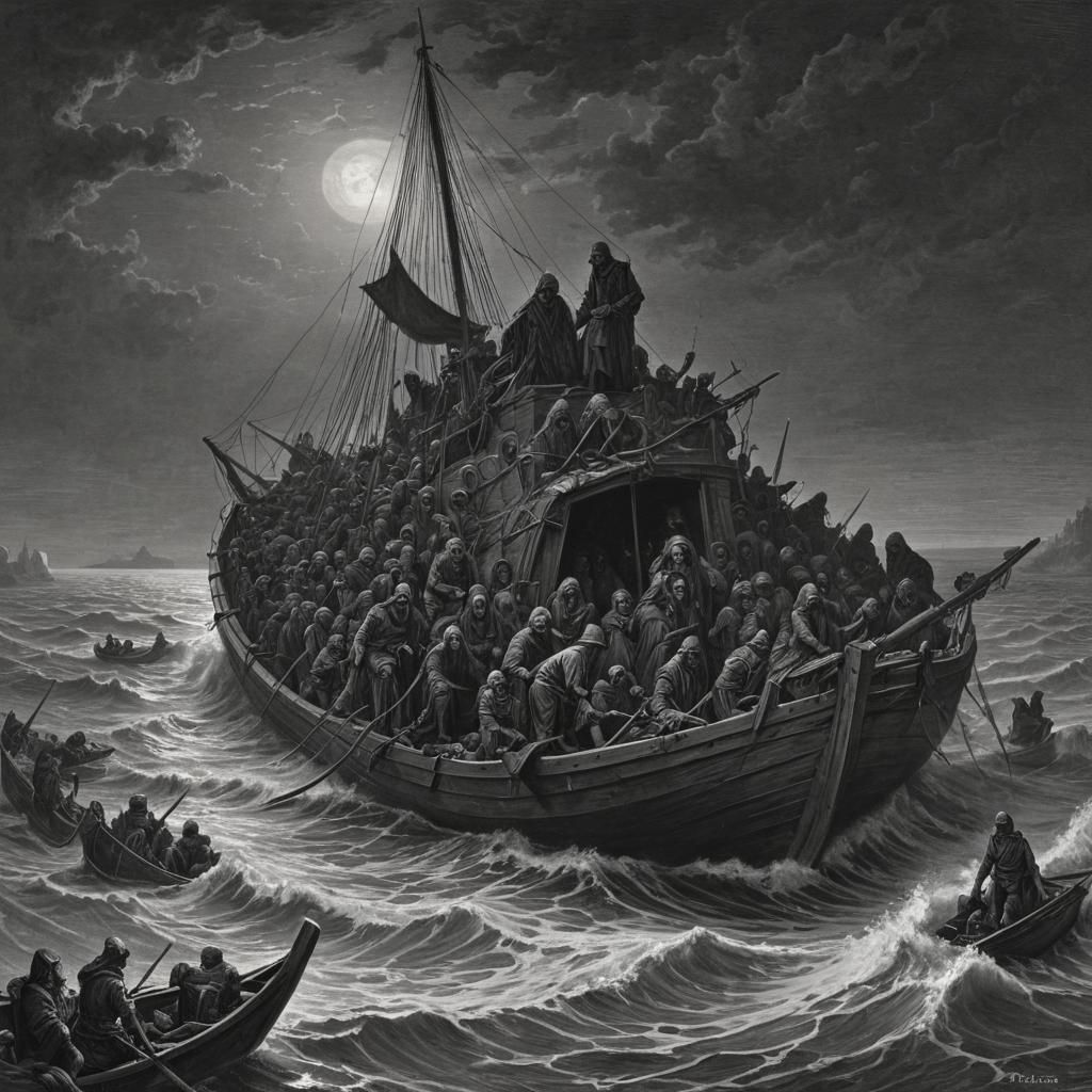 Caravan Boat in Horror Style of Gustave Doré