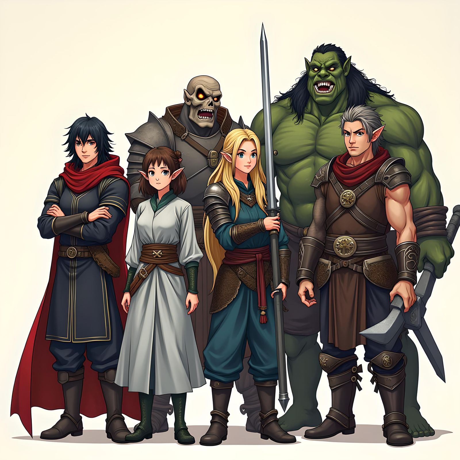 Anime RPG Party of Diverse Fantasy Characters