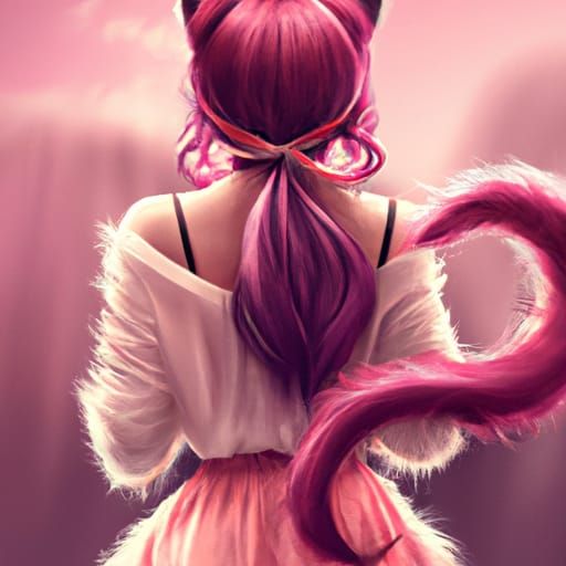 Pink Cat-Girl: Detailed Digital Matte Painting