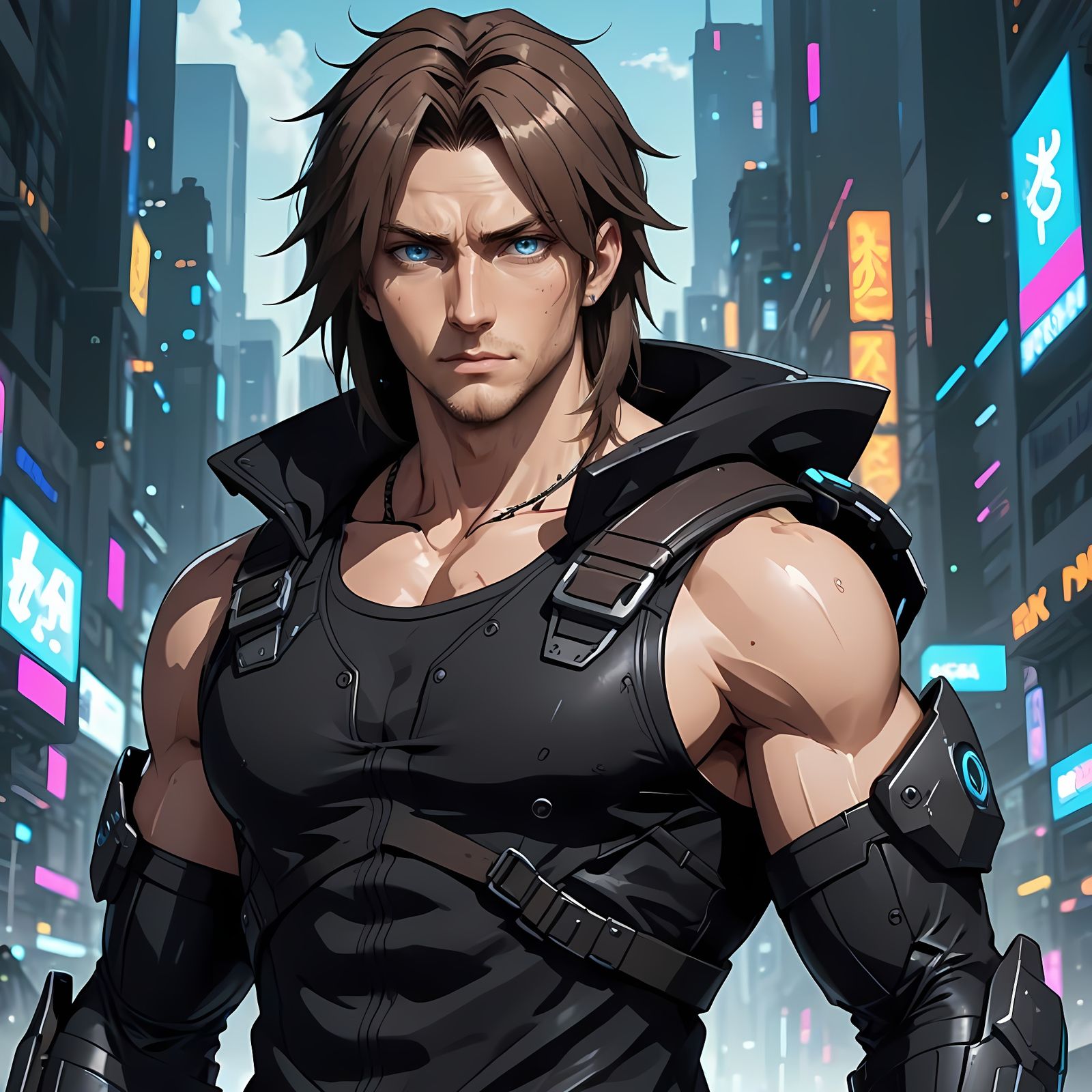Cyberpunk Mercenary in Anime Style
