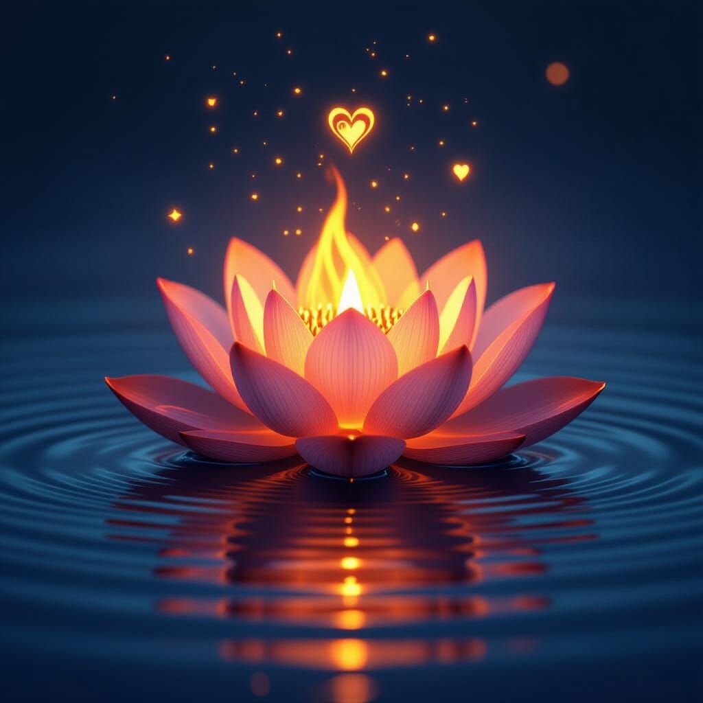Glowing Flame Lotus on Still Water