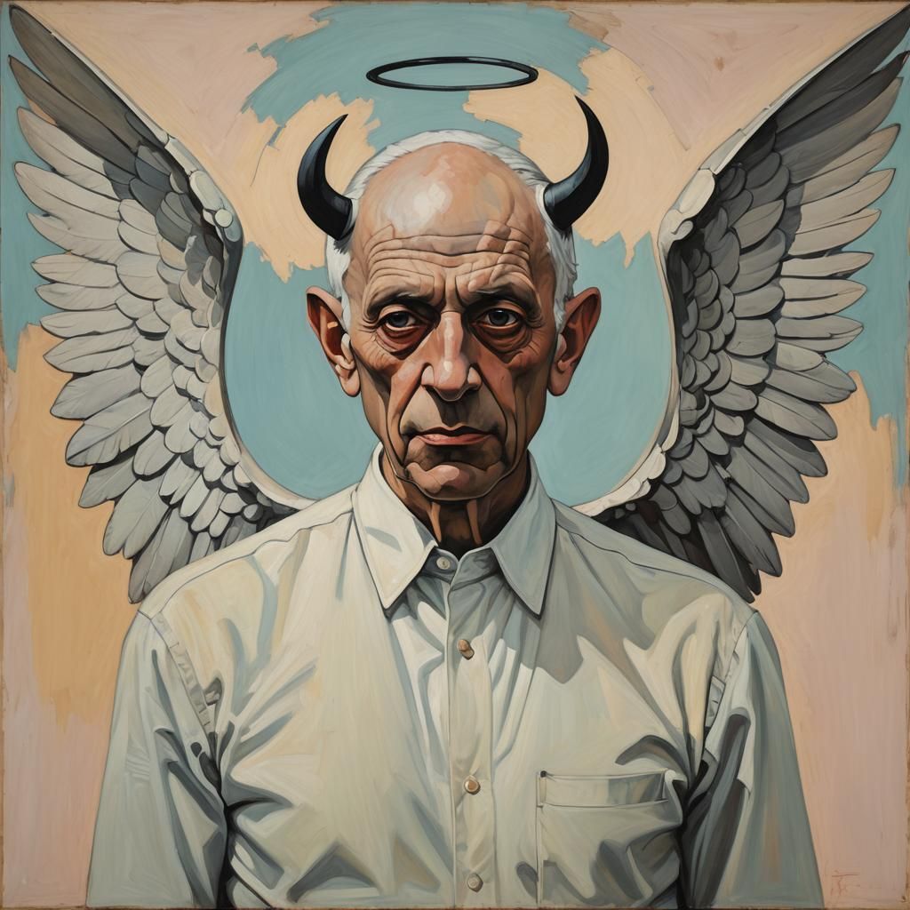 Angelic Demon Portrait in Cubist Style