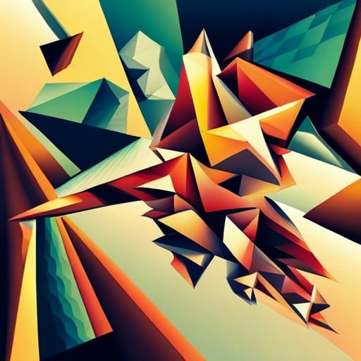 Cubist Flying Lion Finds a Feather