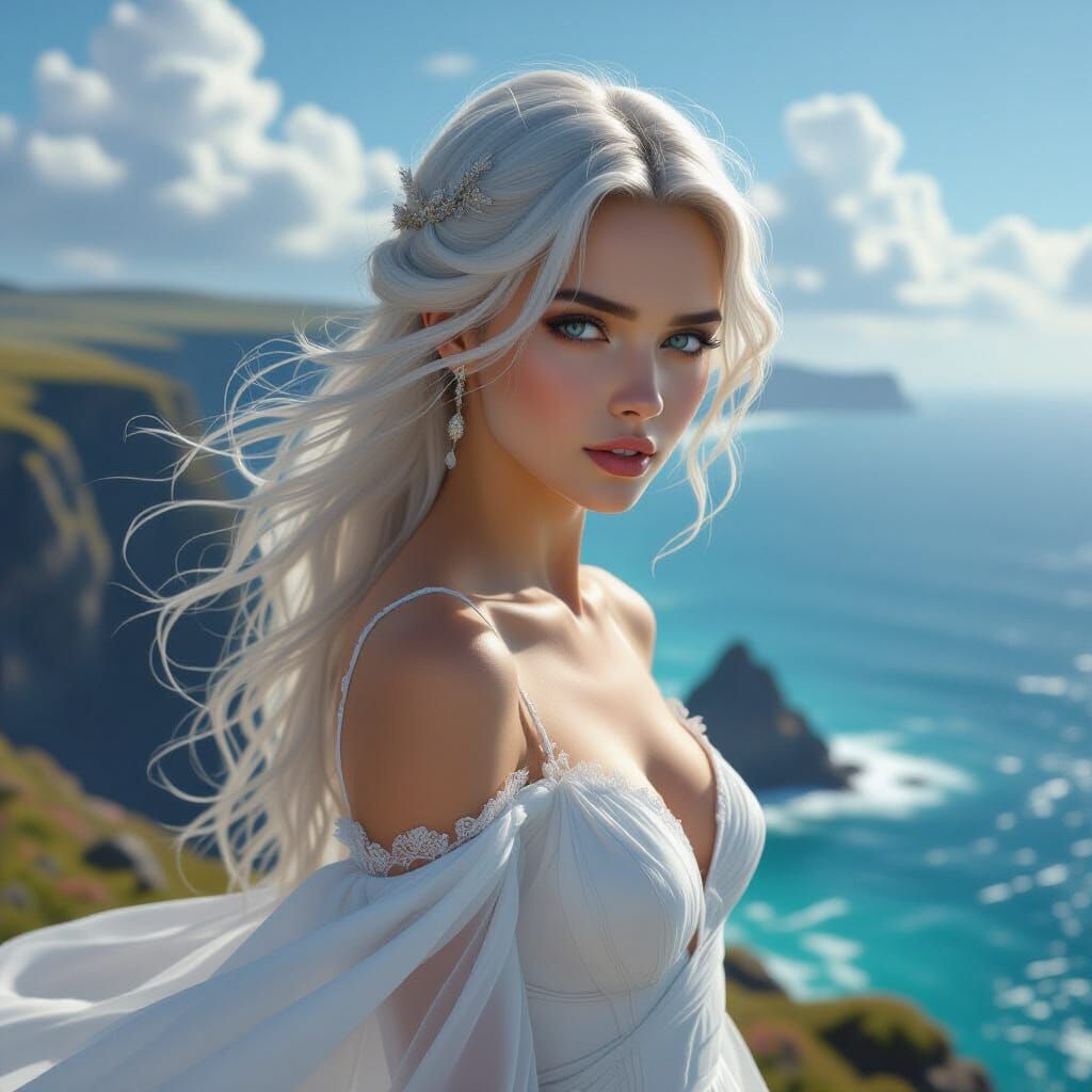 Ethereal Goddess Longing for Love on a Cliff