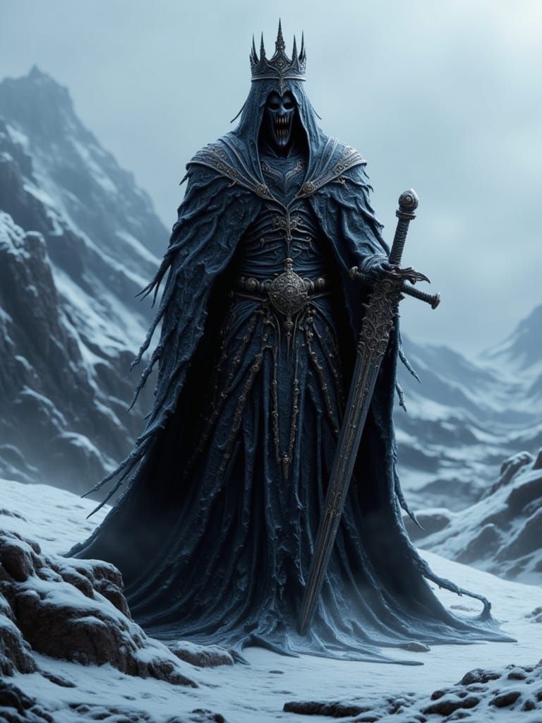 Gothic Wraith with Sword in Snowy Landscape Concept Art