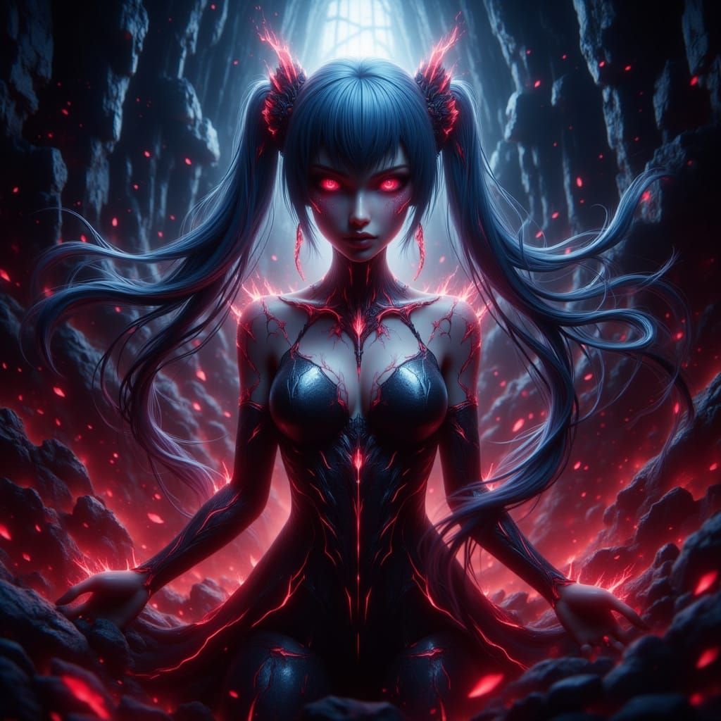 Hatsune Miku in Ominous Red and Black Dress