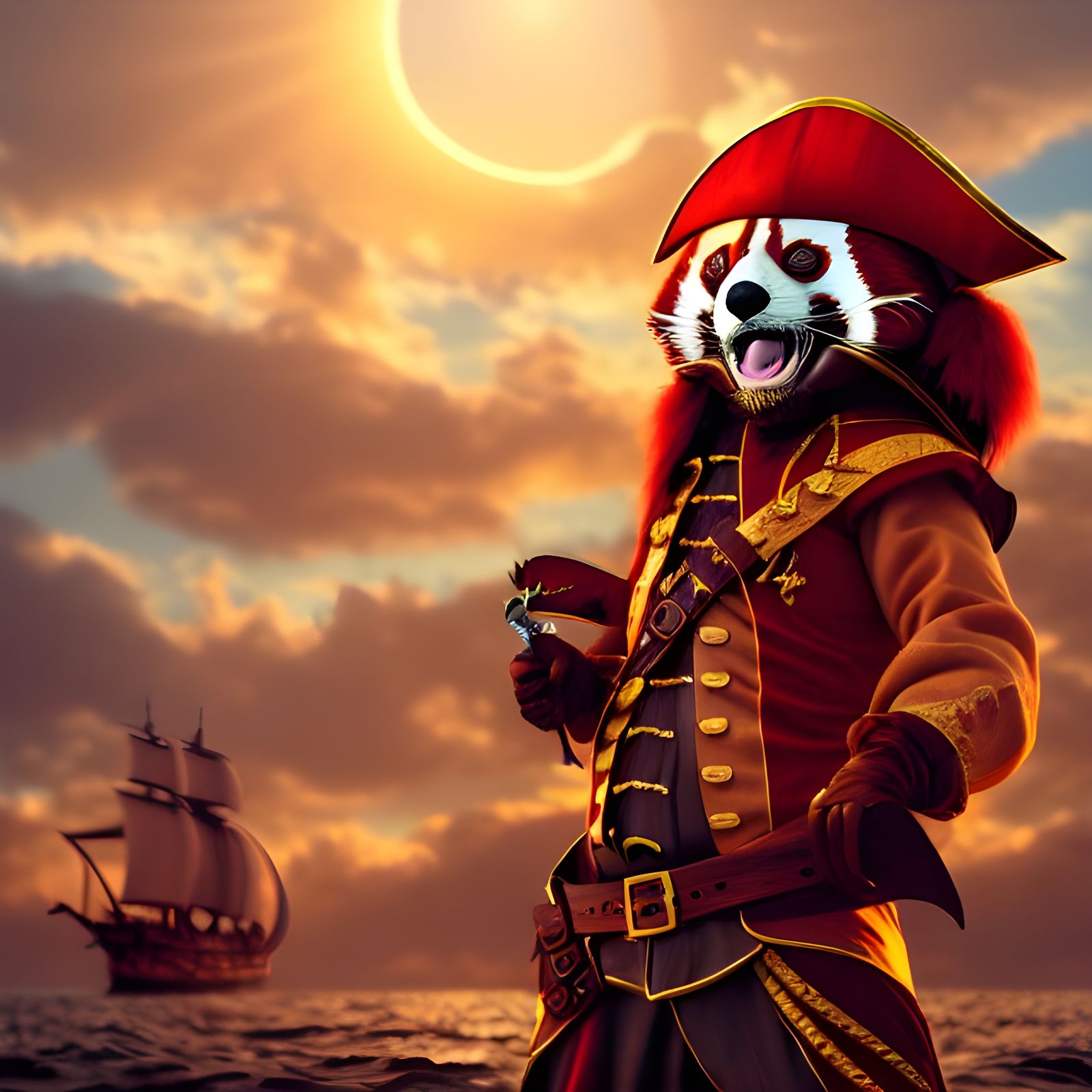 Red Panda Pirate Captain in Golden Hour