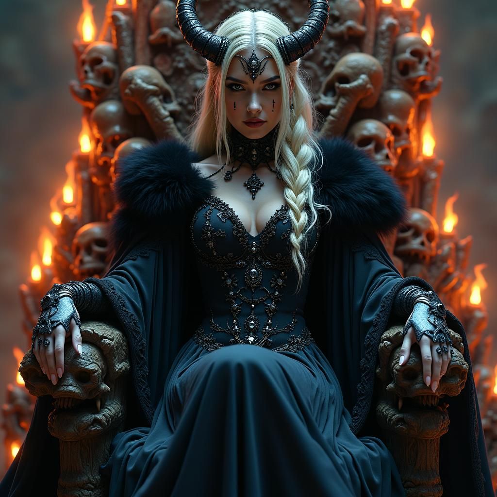 Nijolė, Goddess of Underworld, on Skull Throne