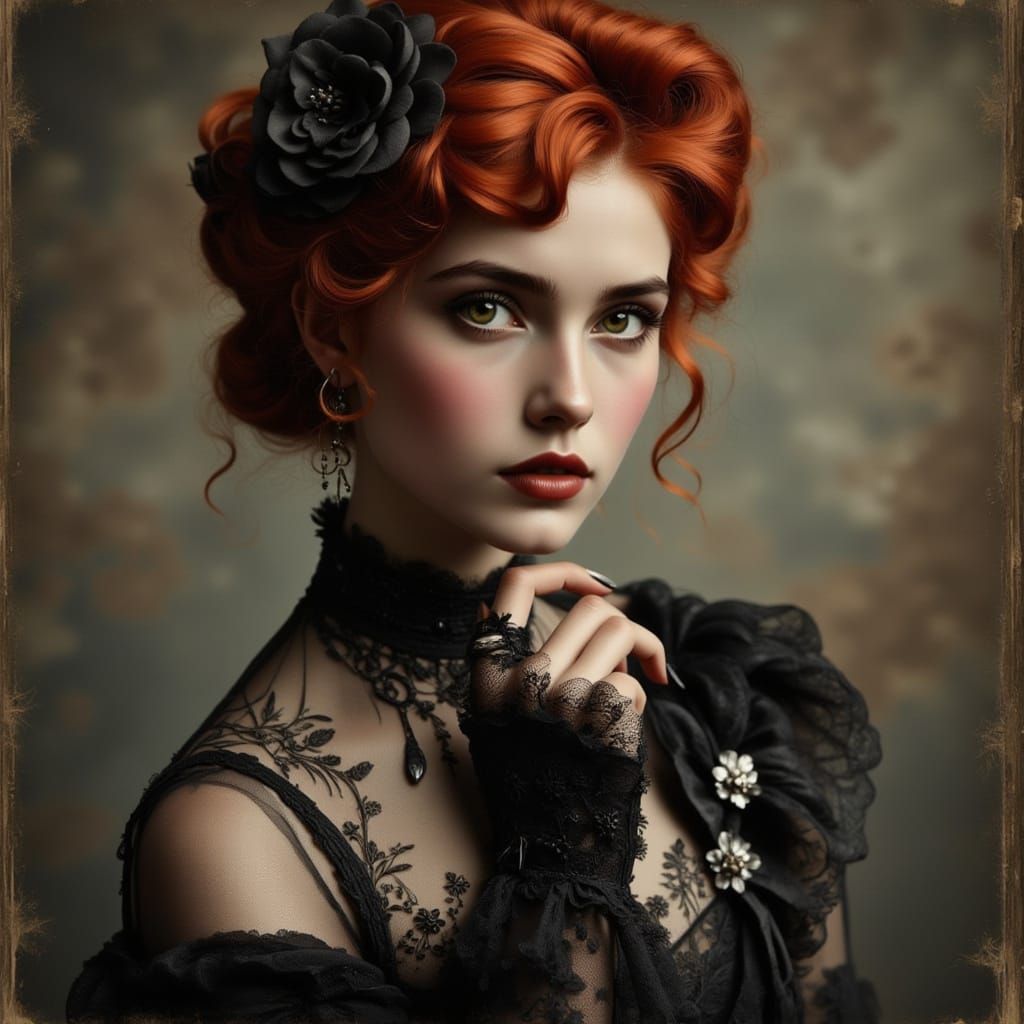 Art Nouveau Punk Gibson Girl Portrait with Red Hair