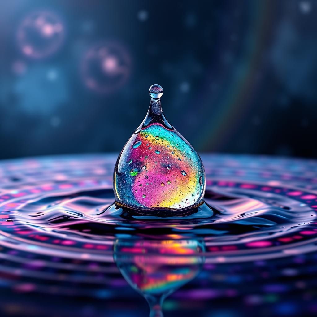 Iridescent Raindrop Splashes in Cosmic Pool