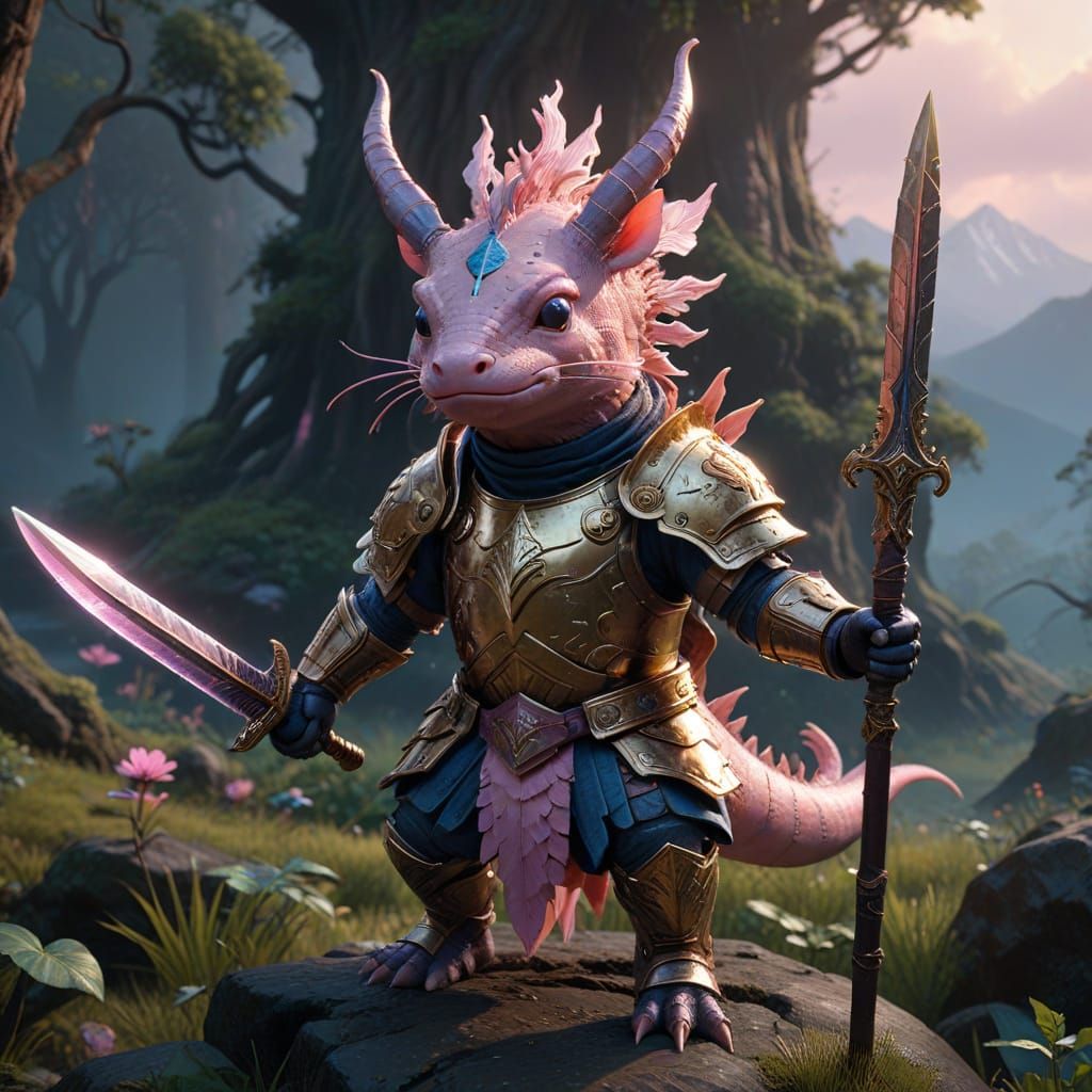 Majestic Axolotl Knight in Golden Armor