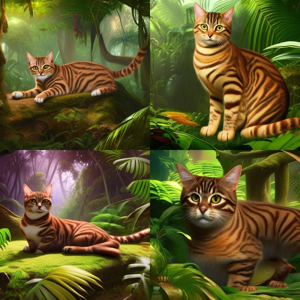 Brown Tabby Cat in Lush Jungle