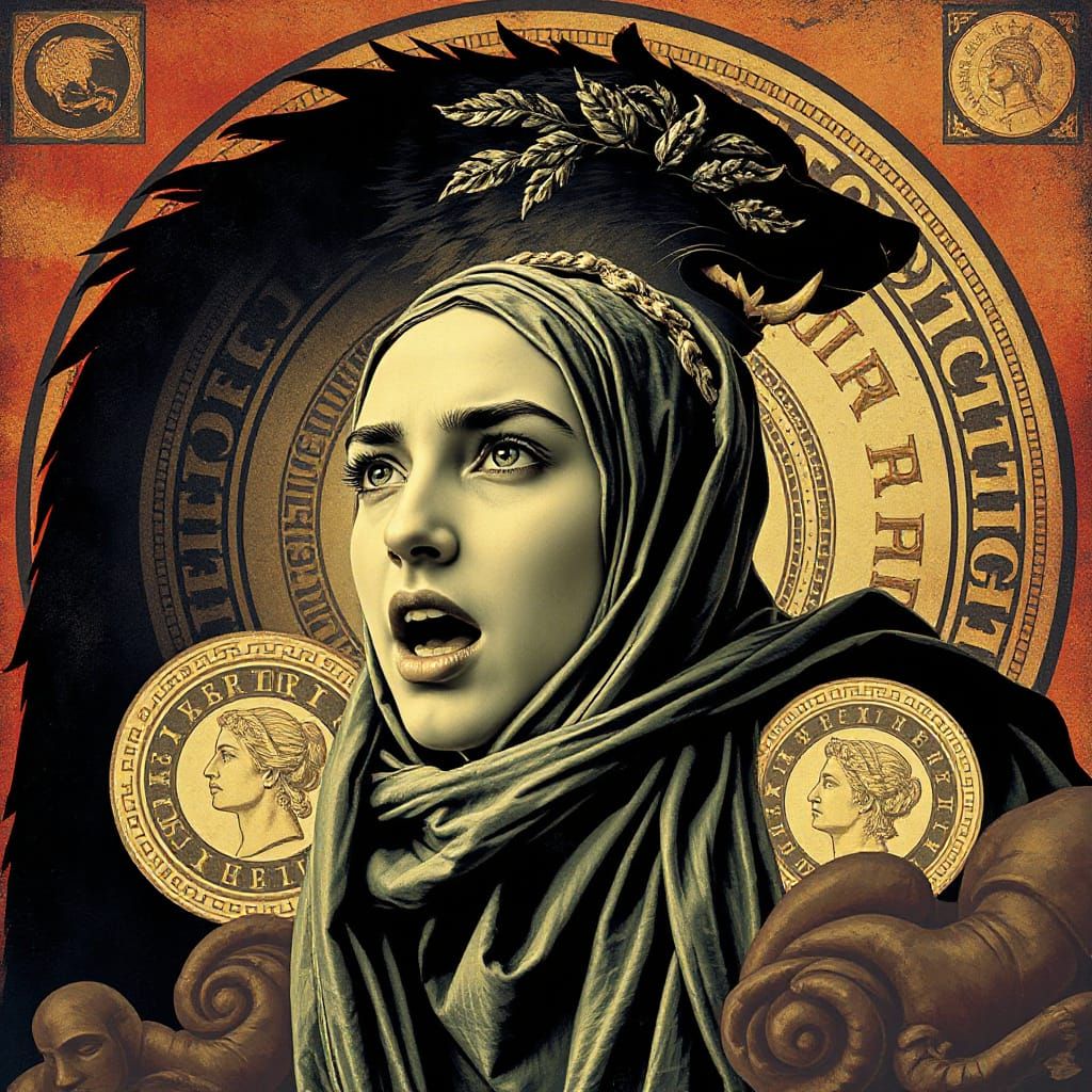 Roman Woman Scream in Hyena Silhouette