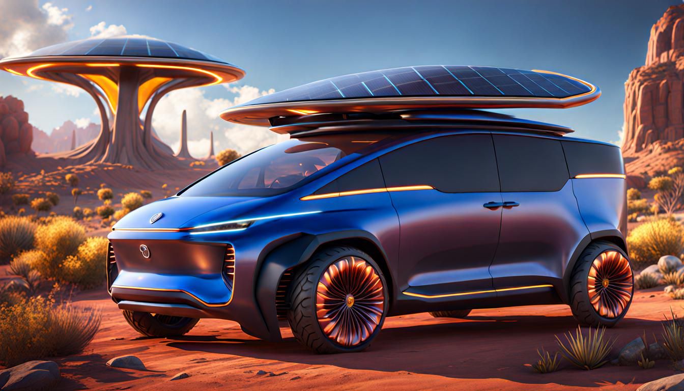 Solar powered vehicle, 8 seats, with power boost solar stati...