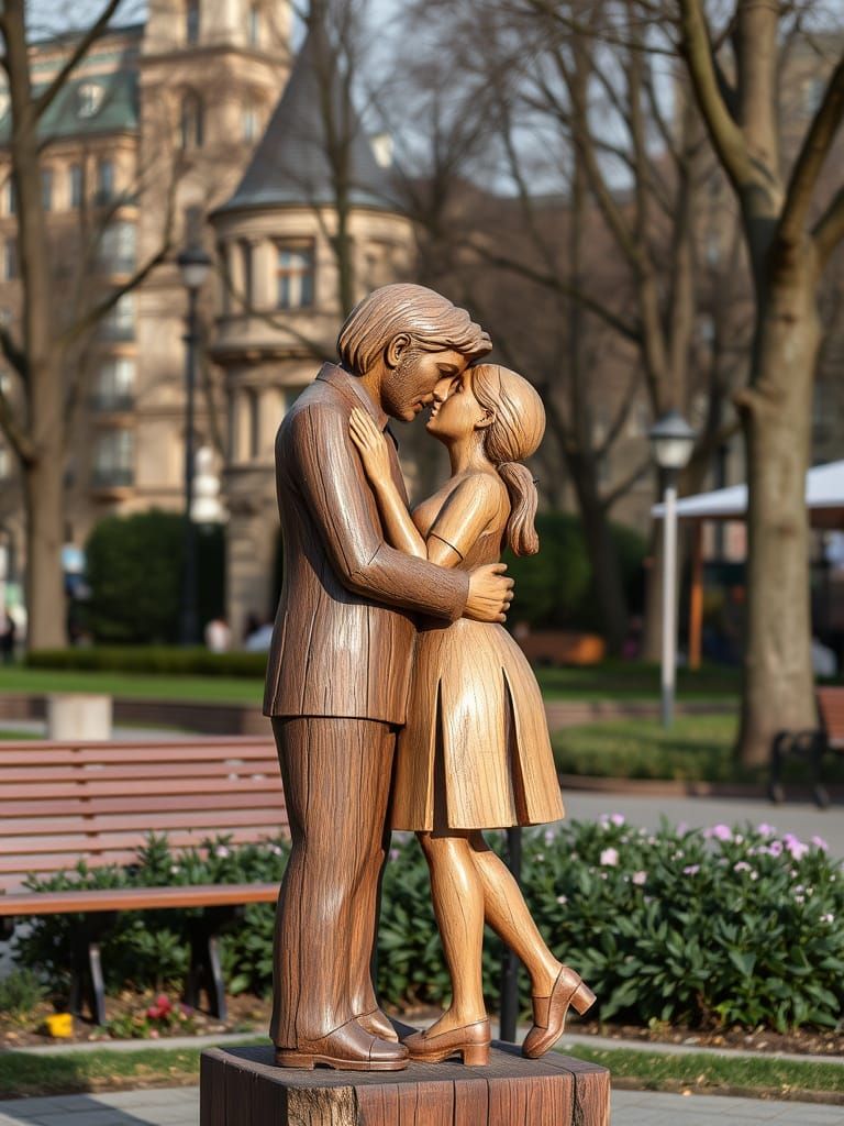 a couple in love in a public city park