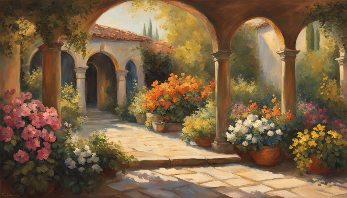 Spanish Garden Oasis in Photorealistic Style