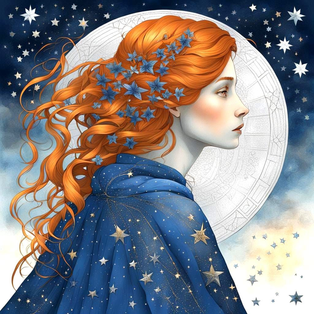 Star Fairy in Medieval Gown with Starry Sky