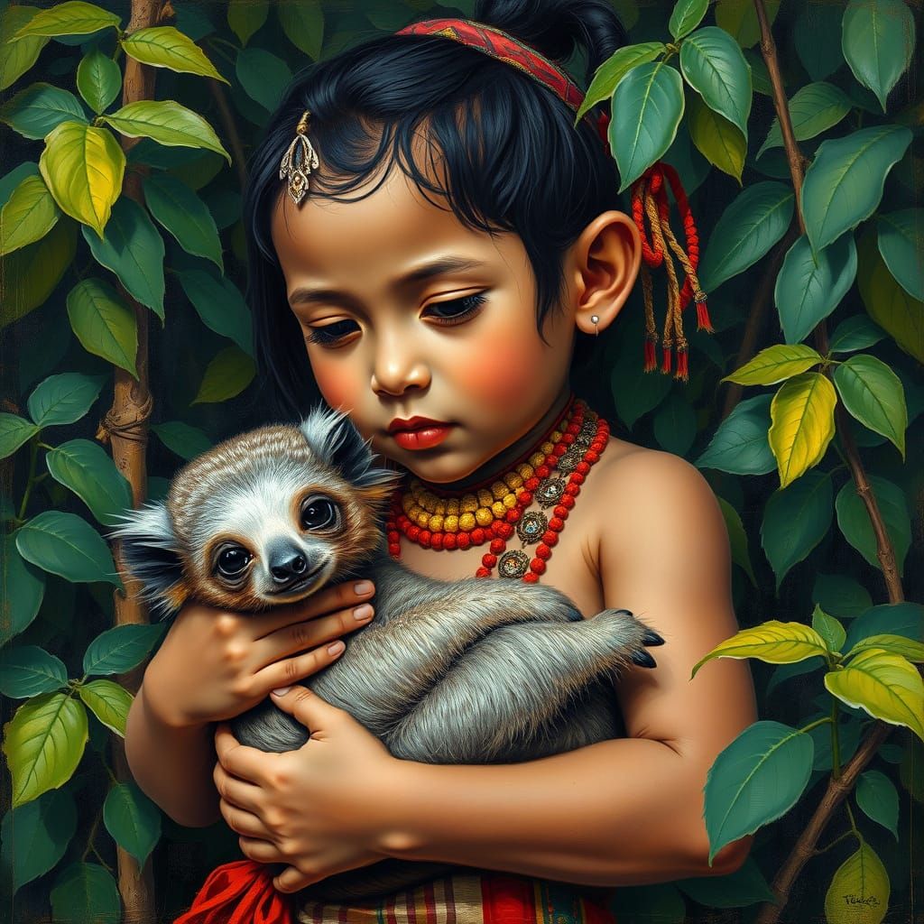 Child with Sloth: Neo-Impressionist Expressionism