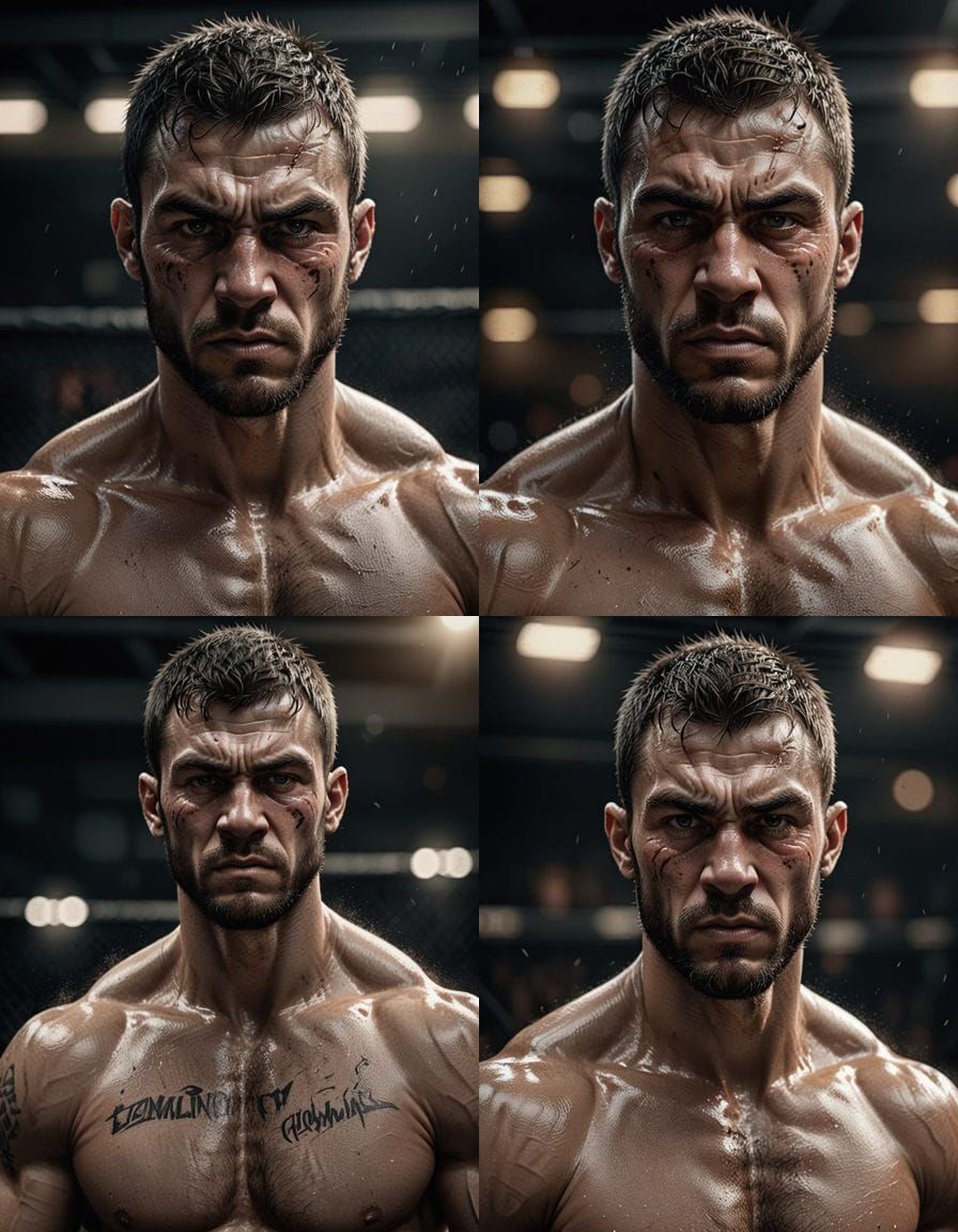 MMA Fighter in Dramatic Gym Lighting