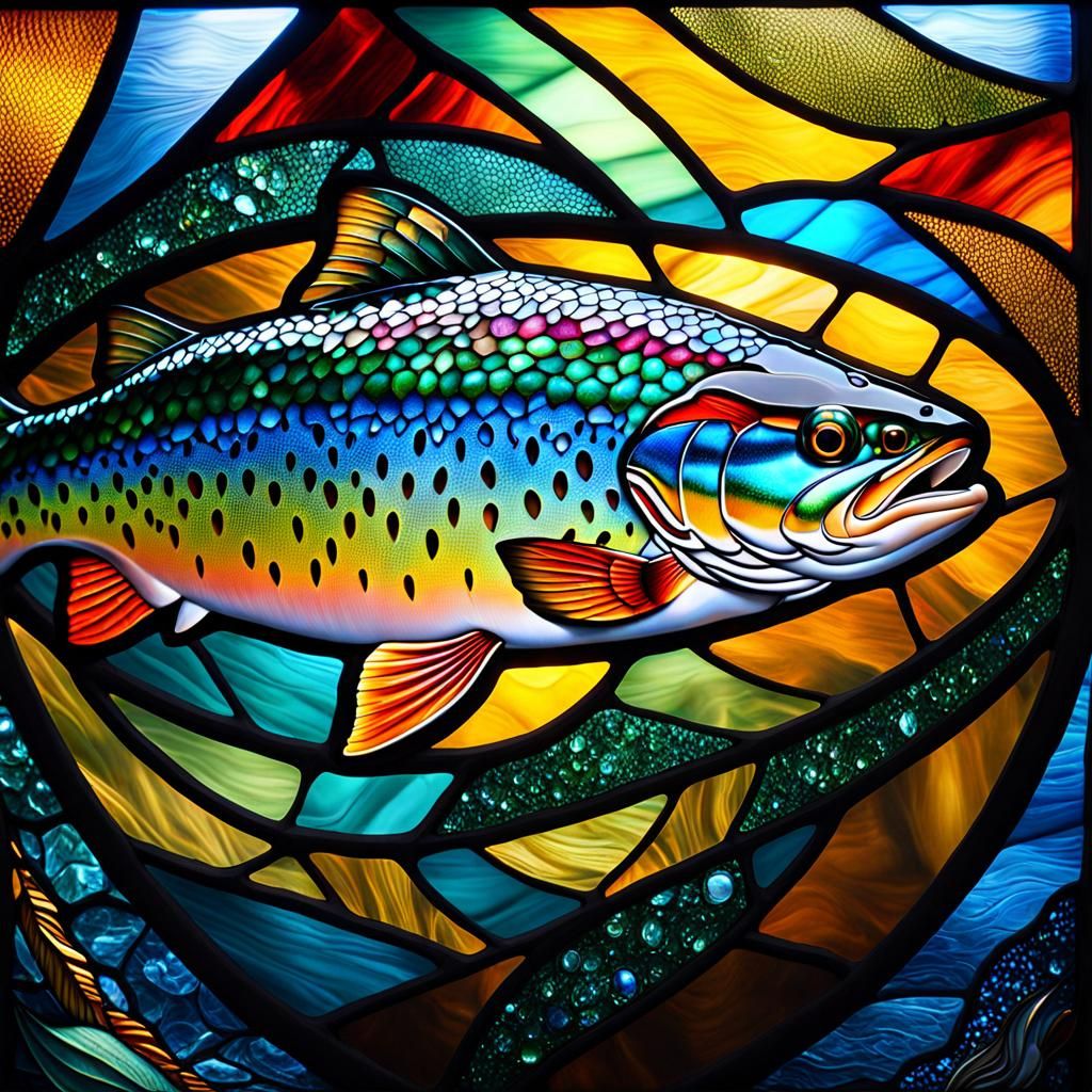 Stained Glass Trout in Hyperrealistic Style