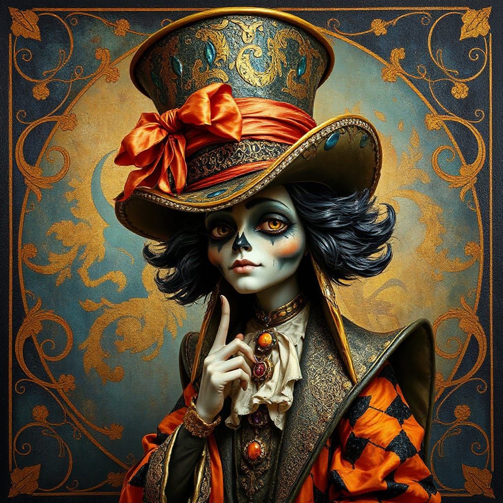 Ornate Mad Hatter Figure in Art Nouveau Style