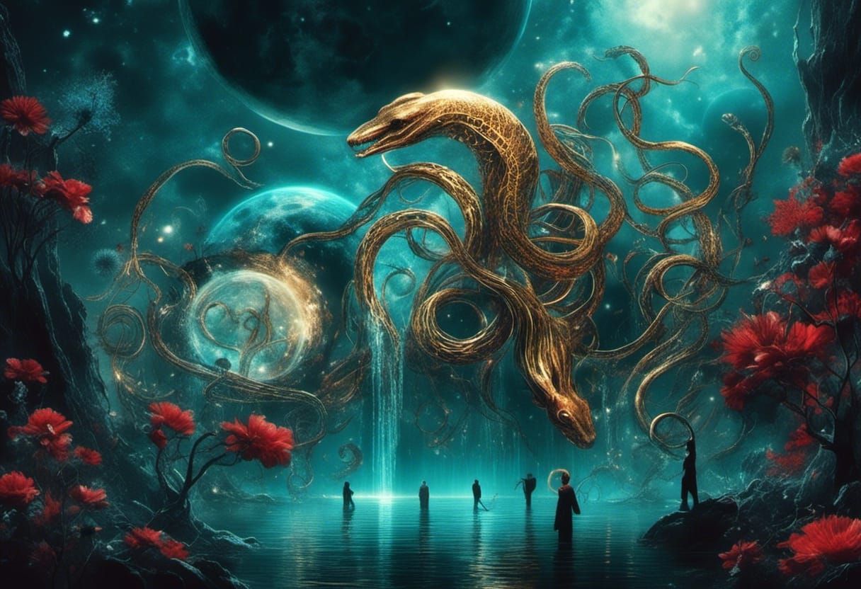 Serpent in Alien Landscape, Biomechanical Surrealism