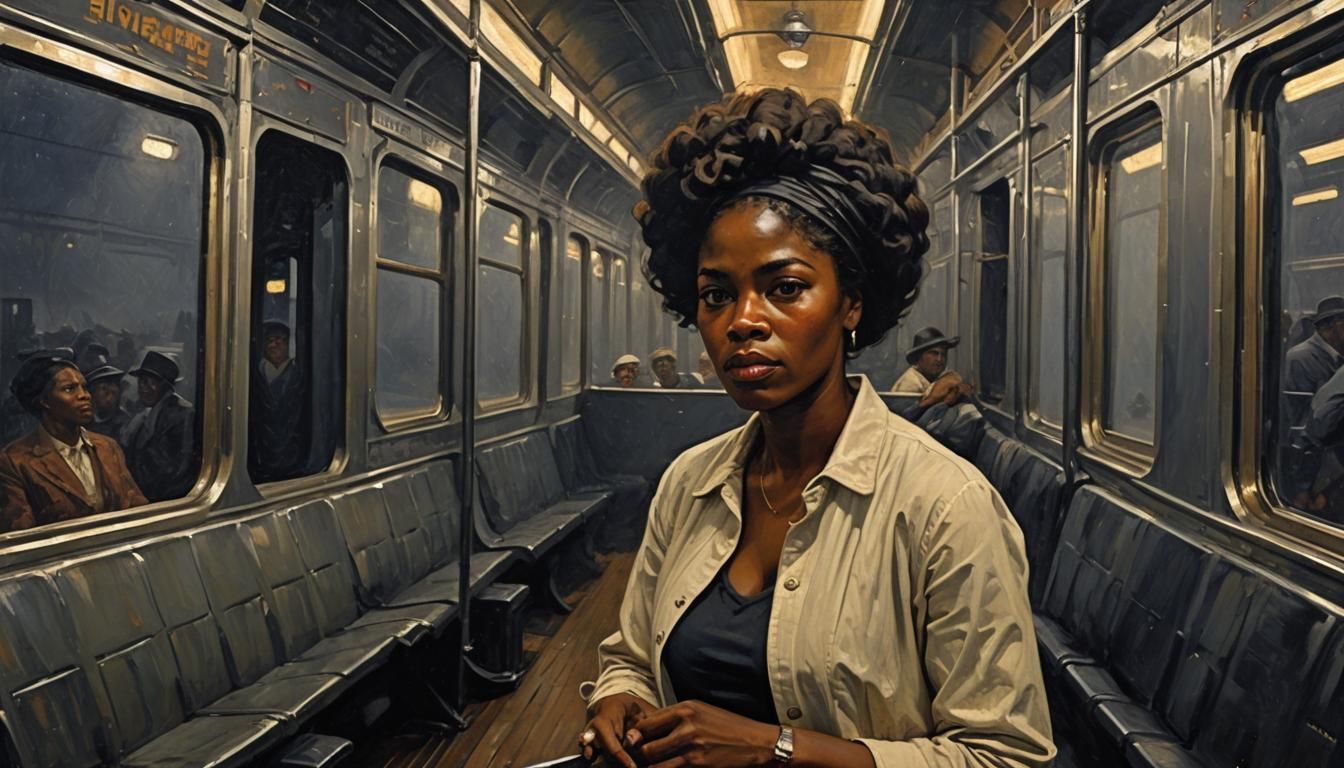 Black Woman on a Midnight Train: Impasto Oil Painting