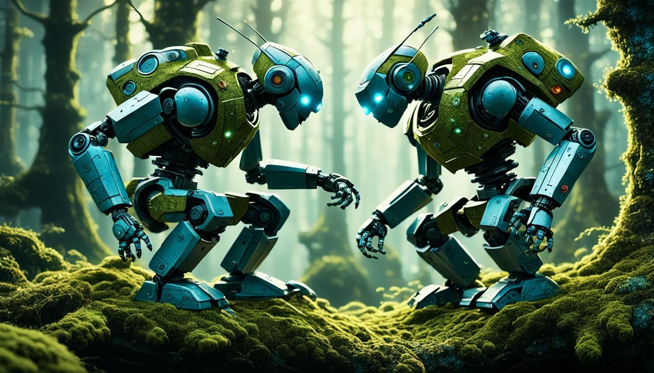 Japanese Robots Fighting: Ethereal Impasto Painting