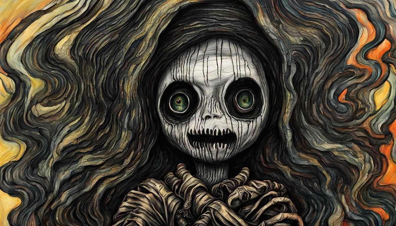 Creepy Doll Girl in Charcoal Style