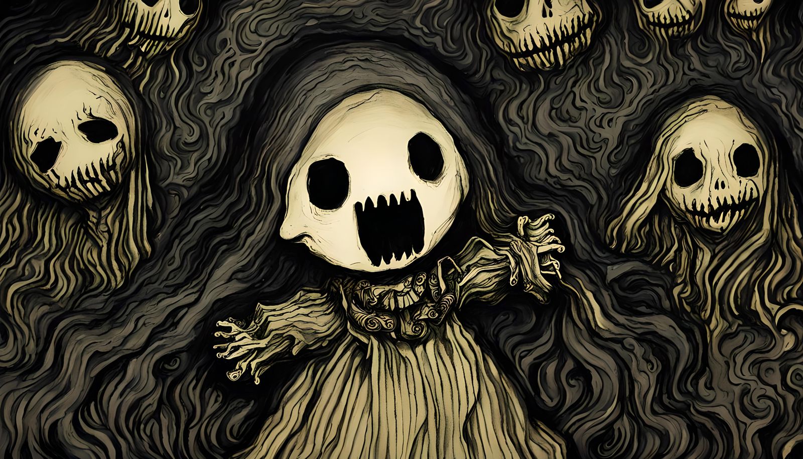 Creepy Doll Girl in Charcoal Style