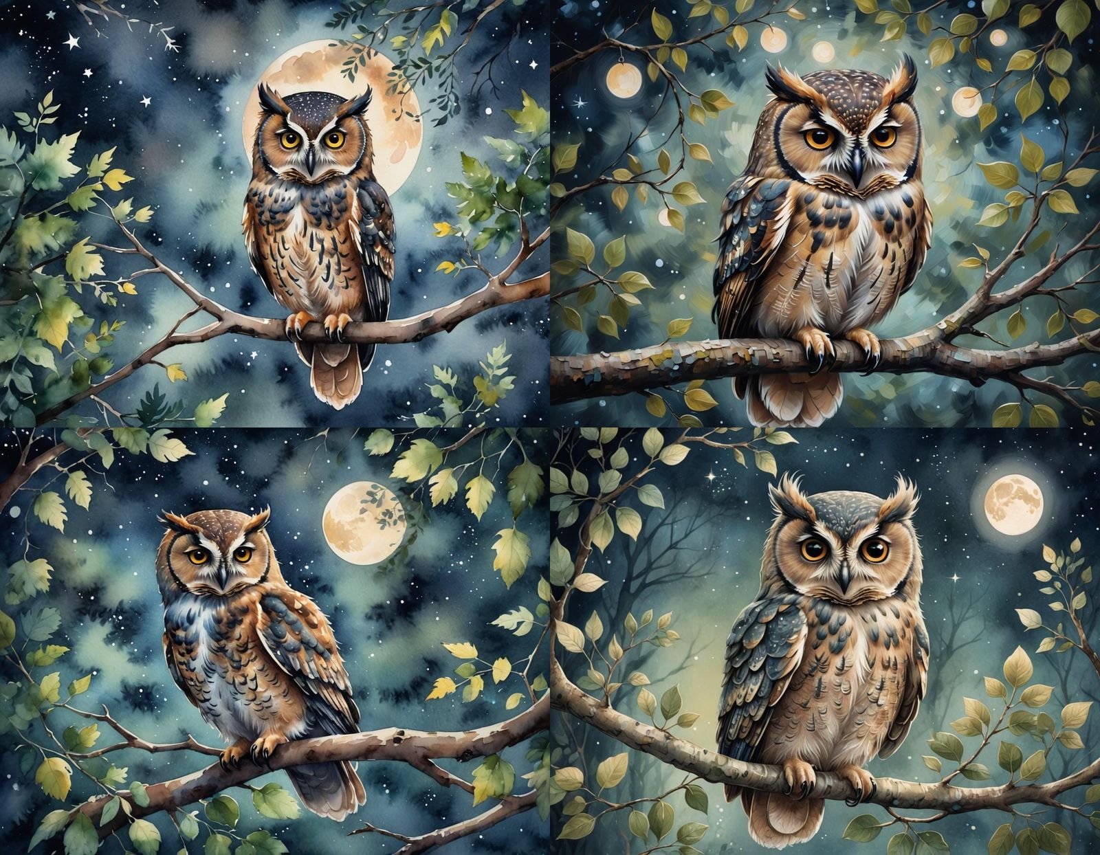 Cute Owl Sleeping Under Moonlight in 4K