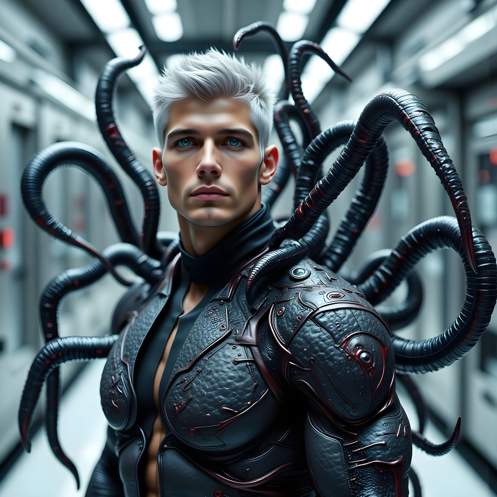 Augmented Man in Futuristic Suit, Hyperrealistic