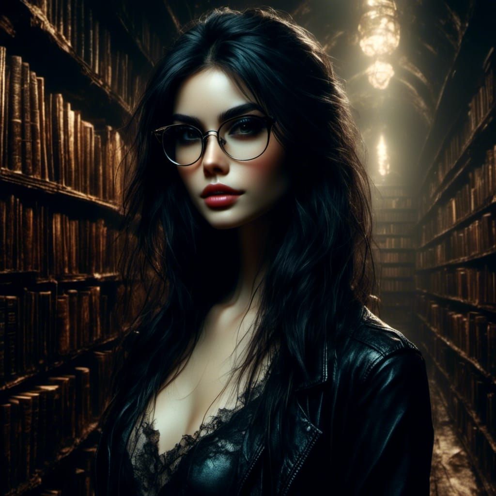 Gothic Beauty in Library, Royo and Giger Style