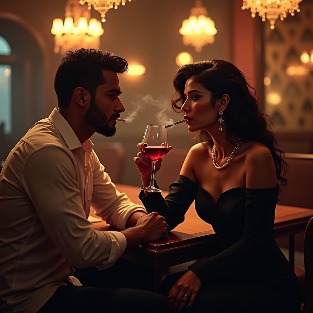 Elegant Indian Woman in Bar, Digital Painting