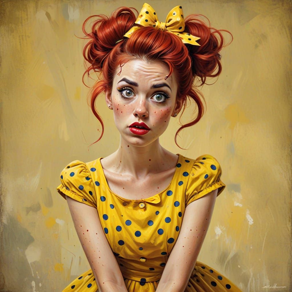 Whimsical Girl Illustration with Stork in Oil Painting Style