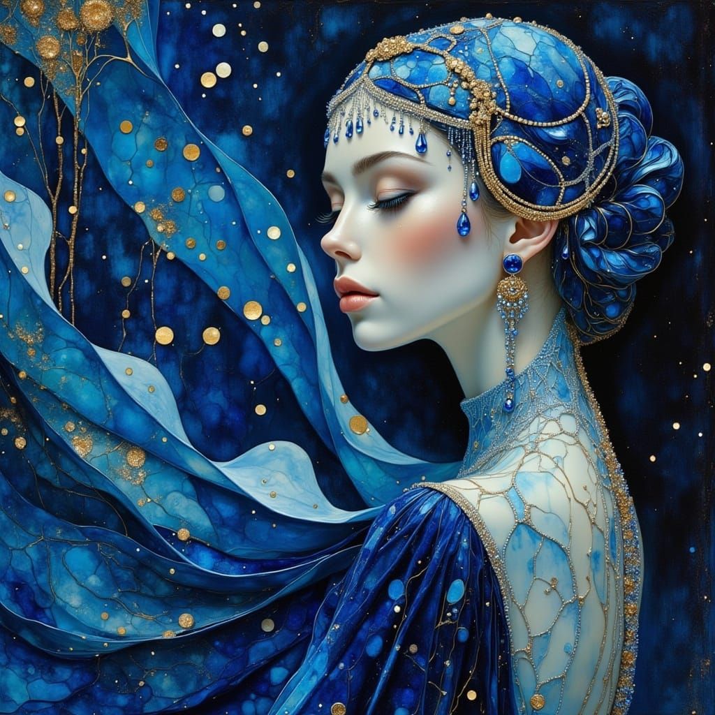Ethereal Gothic Beauty in Blue Velvet