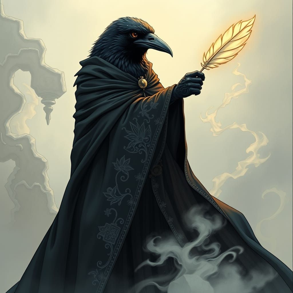 Wizard Crow Conjures Spells on the Wind in Whimsical Futuris...