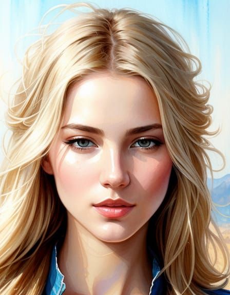 Blonde Sorceress in Desert Landscape, Watercolor Art