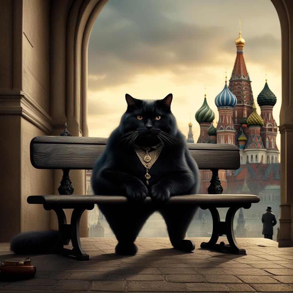 Black Cat Drinks Vodka in Kremlin, 1920s Style