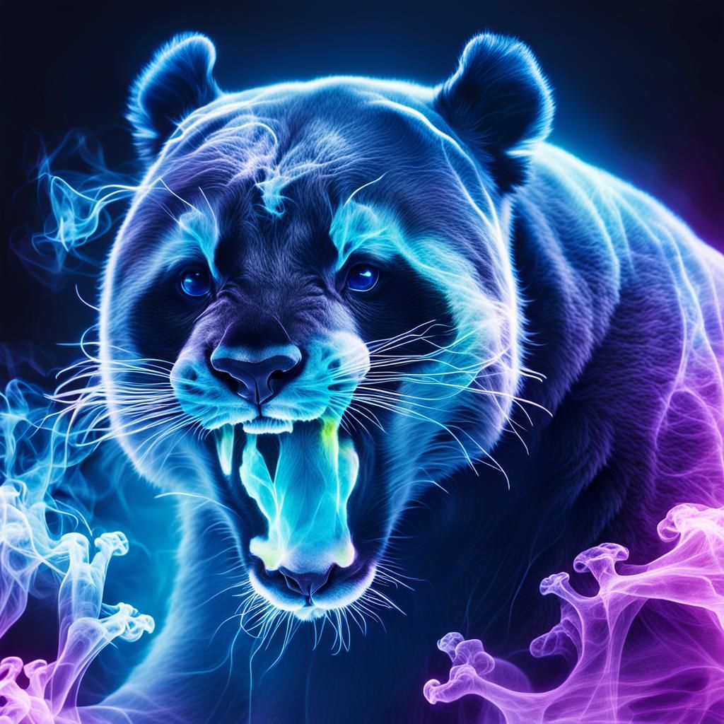 Neon X-Ray Panther with Iridescent Smoke