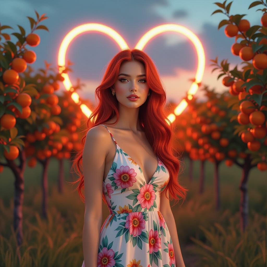 Woman in Neon Field: Hyperrealistic Digital Art