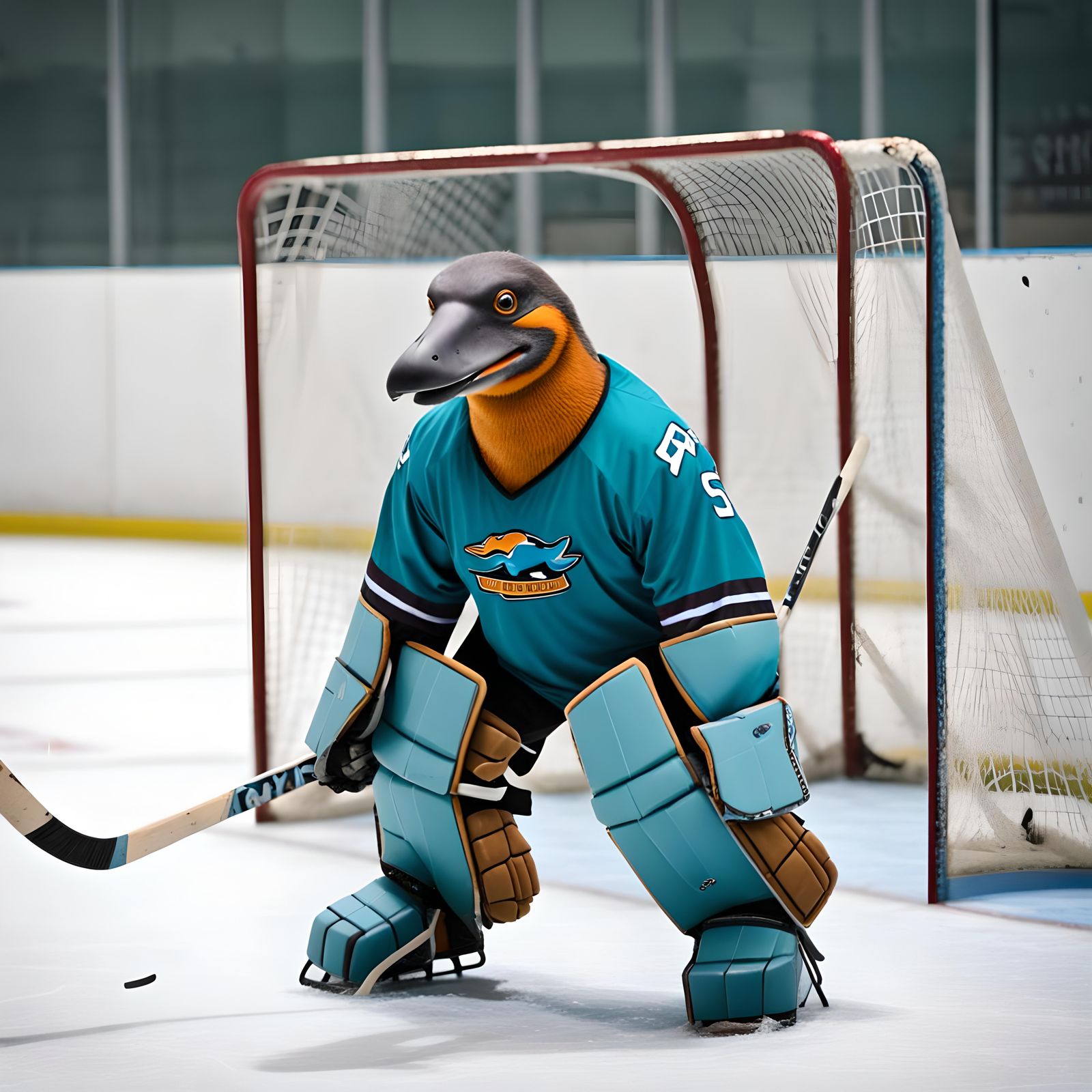 Platypus as Hockey Goalie AI Image