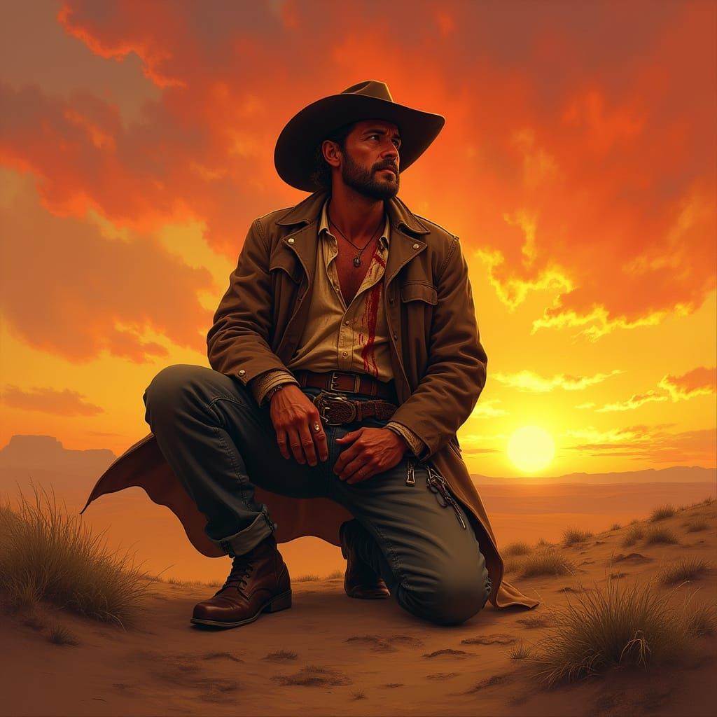Cowboy's Despair: Sunset in the Style of Bierstadt