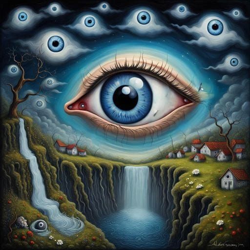 Surreal Eye in the Sky Fantasy Landscape